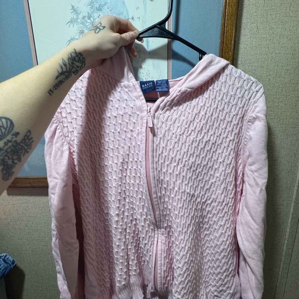 Basic Editions Pink Knit Zip-Up Hoodie